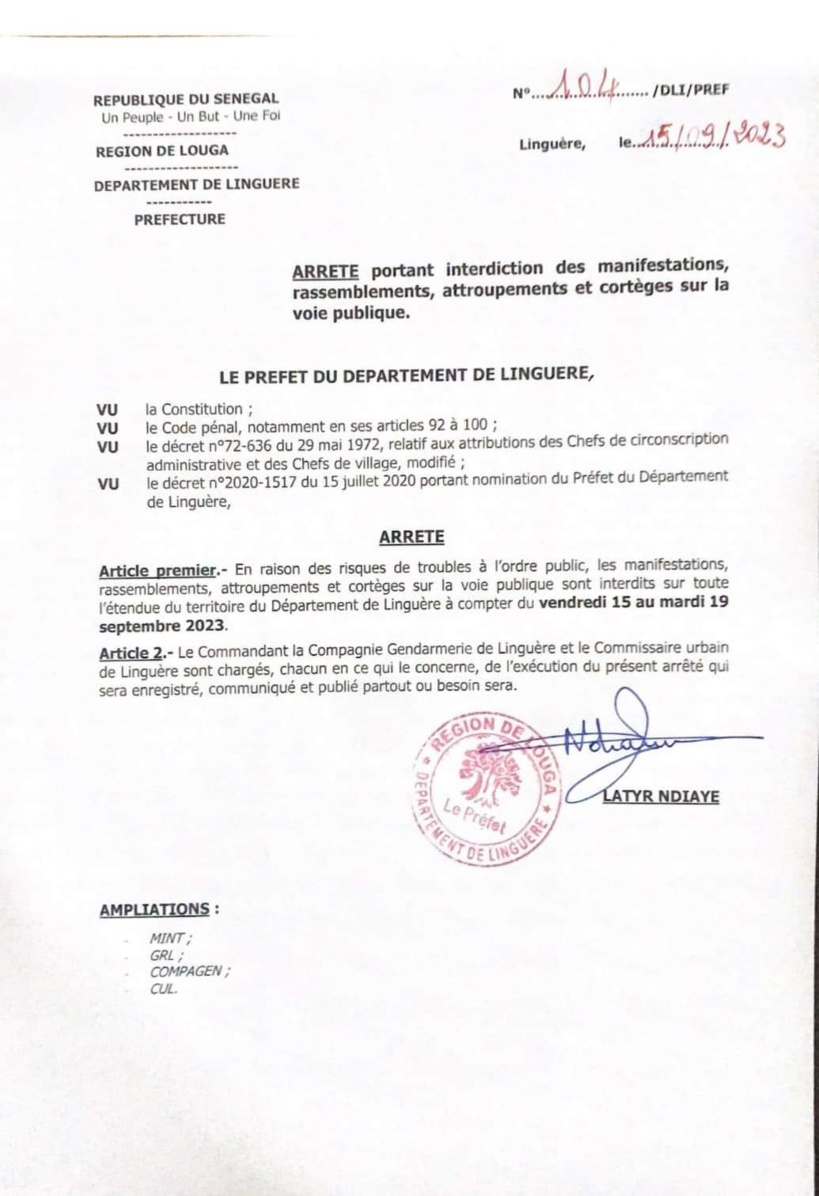 La tournée de Malick Gackou interdite dans le Djolof (document)